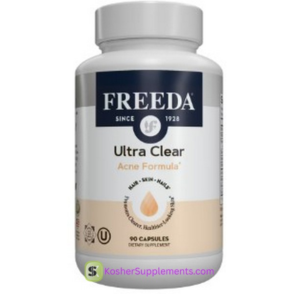 Freeda Ultra Clear Acne Formula kosher vitamins bottle for clear skin support